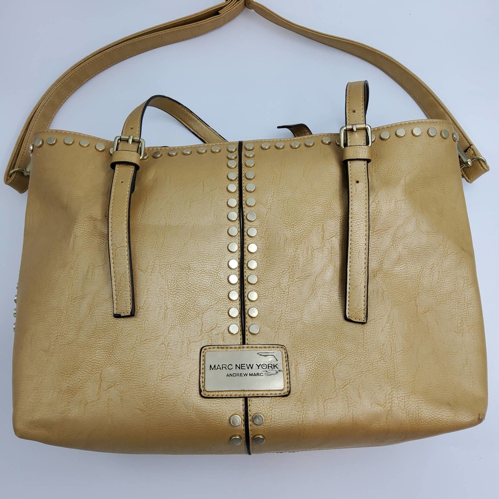 Large Tan Leather Marc New York Tote Bag